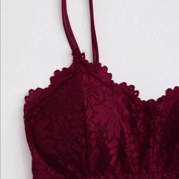 BURGUNDY FLORAL LACE LONGLINE BRALETTE - Picture 5 of 7
